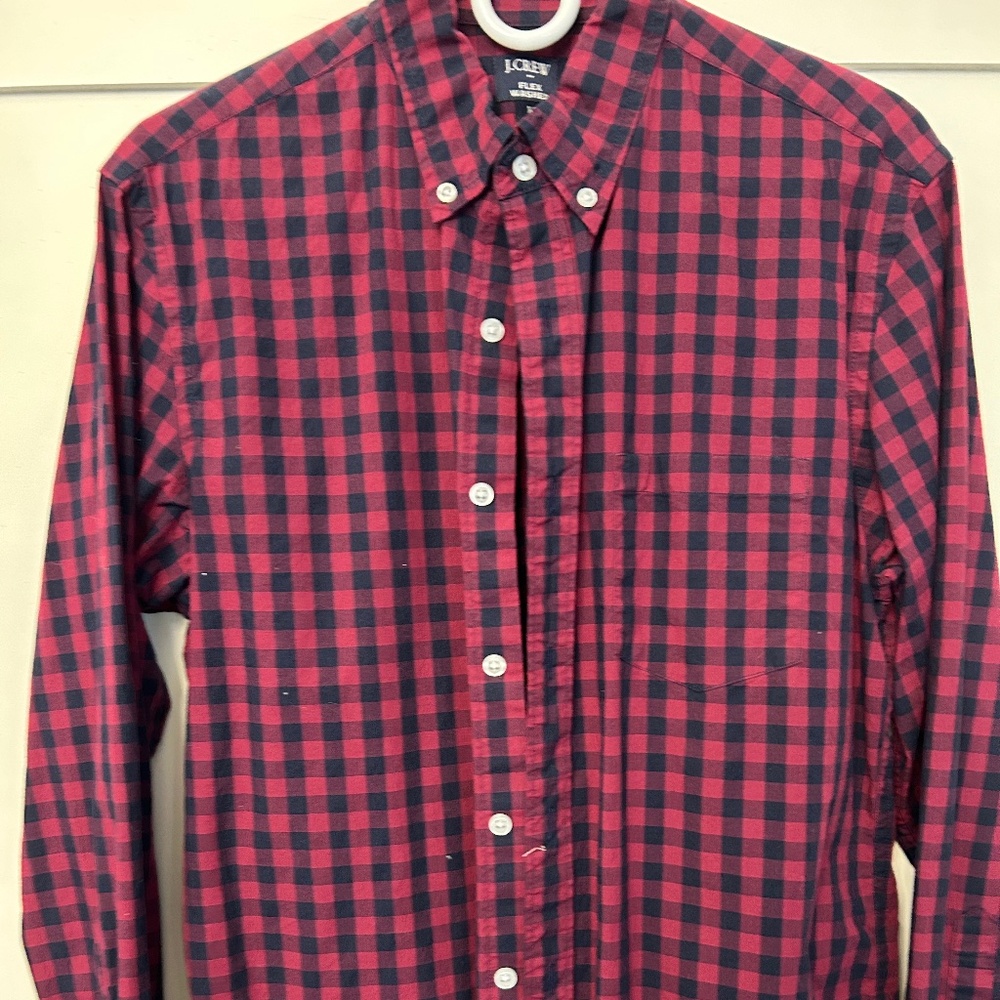 J Crew Flex Washed Slim Untucked Large Checked Button Down Shirt
